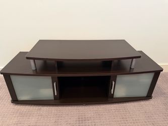 Dark Brown TV Stand with Frosted Glass Doors