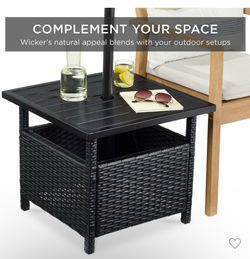 Patio Side Table Outdoor Furniture for Garden, Pool, Deck w/ Umbrella Hole - Black