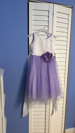 Girls Flower Girl Dress White and Lavender