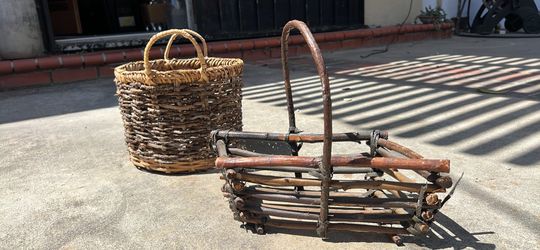 Two Rustic Wicker and Branch Baskets