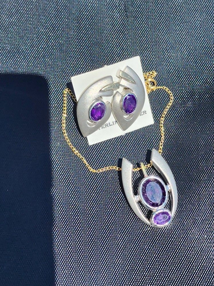 Vintage Sterling Silver And 18k Set.