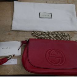 Gucci red crossbody bag with chain 10x 6.5 x 2 with dust bag