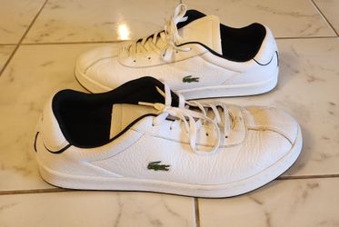 Lacoste Masters Cup leather sneakers in white with a textured leather upper and the signature green crocodile logo