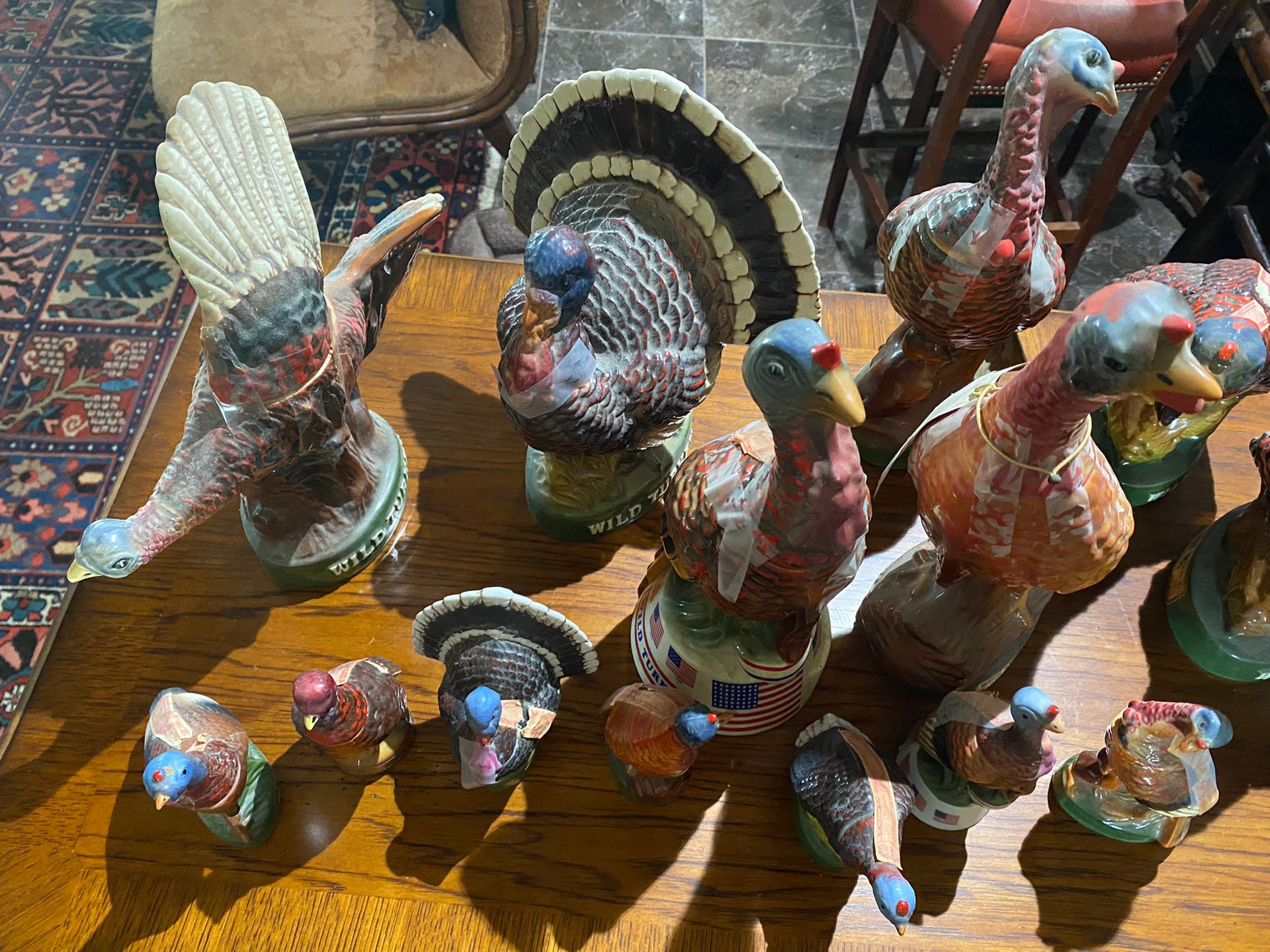 13 Large And 7 Small Vintage Wild Turkey Whiskey Decanters/Bottles - Excellent Condition