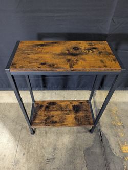 Rustic Brown Two-Tier Console Table with Black Metal Frame