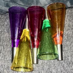 Gravity-Defying Vibrantly Colored Plastic Shot Glasses With Magnetic Stainless Steel Bases, Set of 5 (Includes Dual-Sided Vanity Mirror)