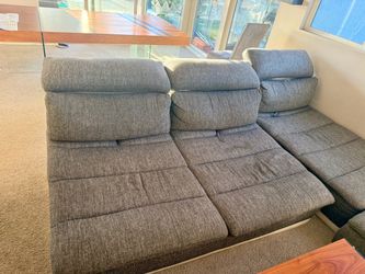 Modern Modular Sofa Set | White Italian Leather & Gray Fabric