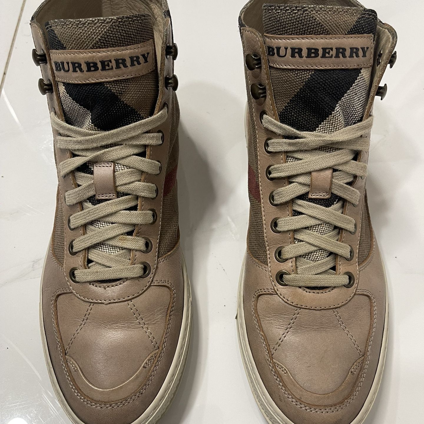 【BURBERRY】HIGH TOP SNEAKERS Pre-owned BURBERRY Men's Leather Check High Top Sneakers