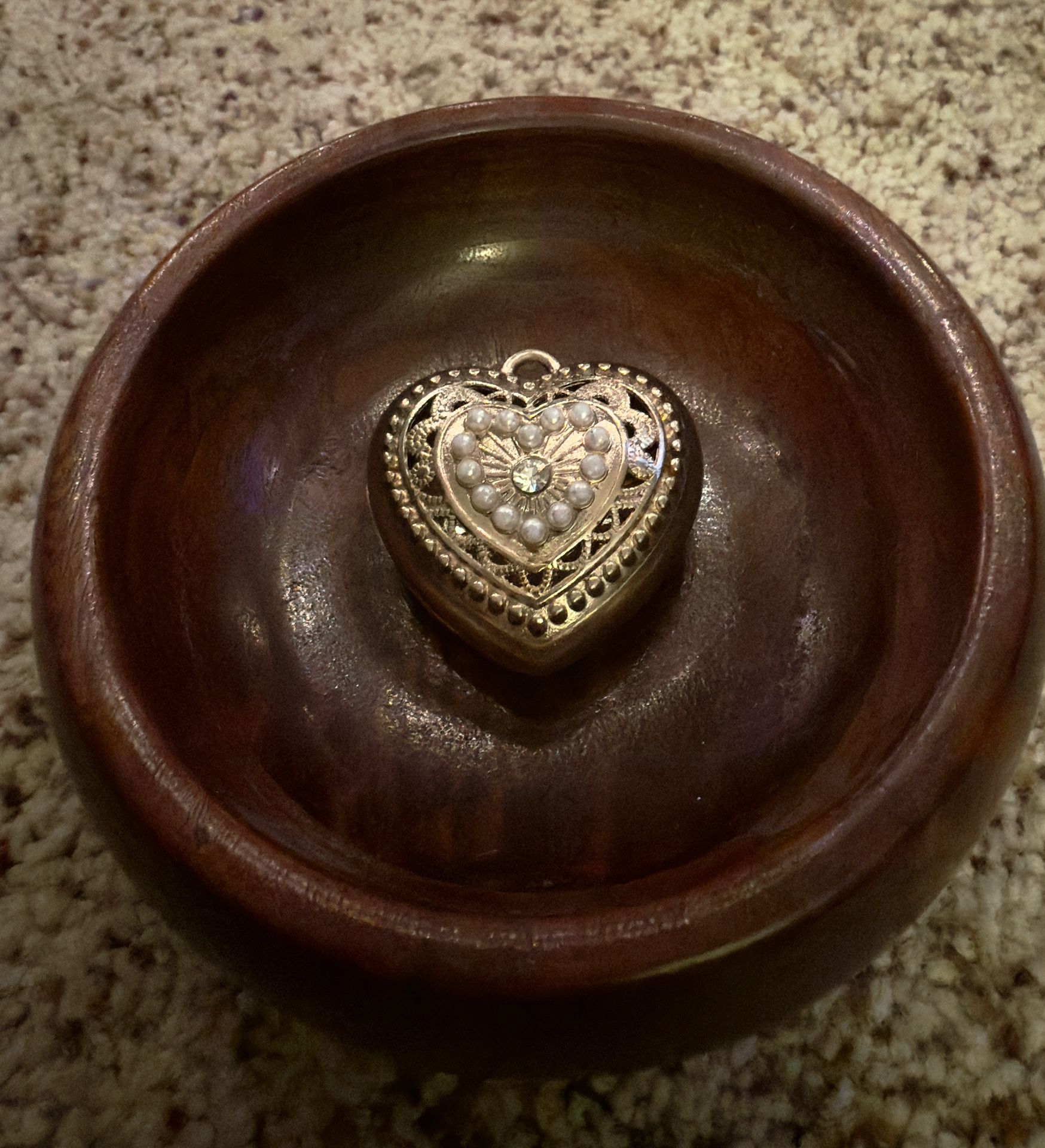 Vintage Heart Pendant Faux Pearls & Rhinestone
