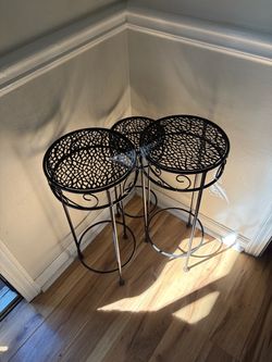 Set of 3 Black Metal Plant Stands