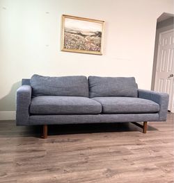 Mid Century Gray Sofa • Wood Legs • Deep Seats (Delivery $25)