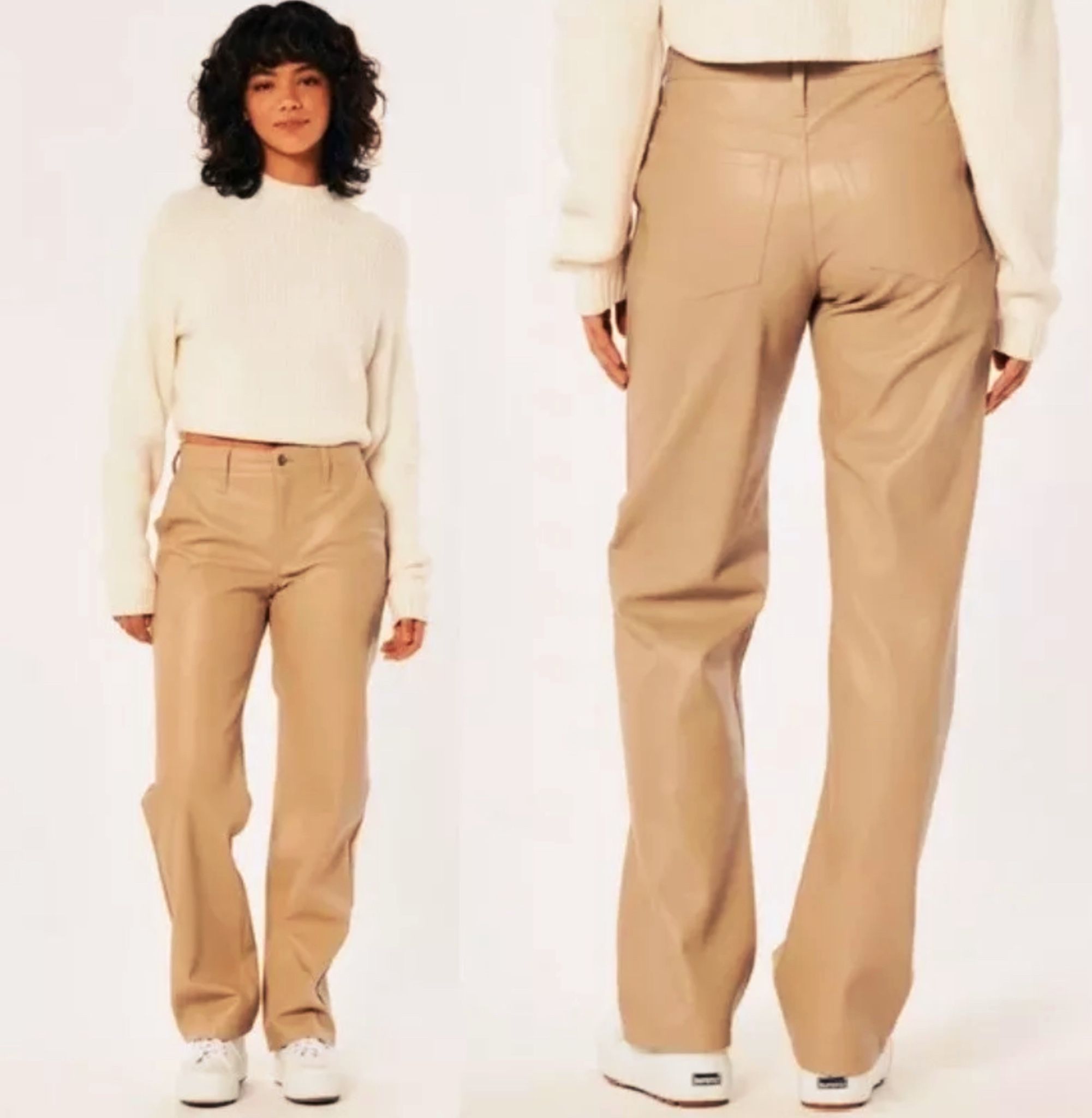 Hollister Faux Leather Wide Leg Pants Women’s  Color Beige Camel,Size 00 Or Xxs W23