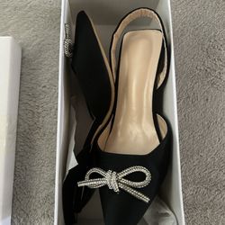 Black Silver Bow Heels 