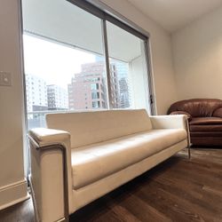 Flash Furniture-White Leather Soft LESLEY Sofa Upholstery - Stainless Steel Legs