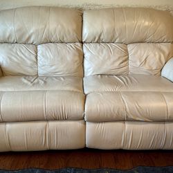 Double recliner cream leather sofa/couch