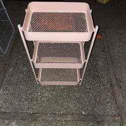 Collapsible Pink Metal Storage Cart
