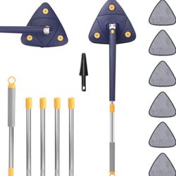Adjustable Rotating Triangle Cleaning Mop: Shape with long handle and 360 degree rotating base, ideal for wall ceilings, floors and baseboards, microf