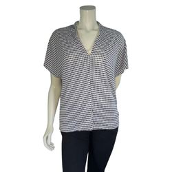 H&M Women’s Jersey Black White Top Blouse Crepe V-Neck Short Sleeve Size XL  
