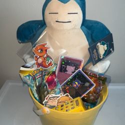 Snorlax Pokemon Plush Bucket Ultra Rare Holographic Pokemon Card Collectible 