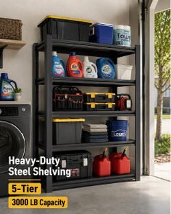 Heavy Duty 5-Tier Steel Shelving Rack – 3000 LB Capacity, Adjustable Garage Storage