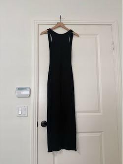 Black ribbed maxi dress, open back