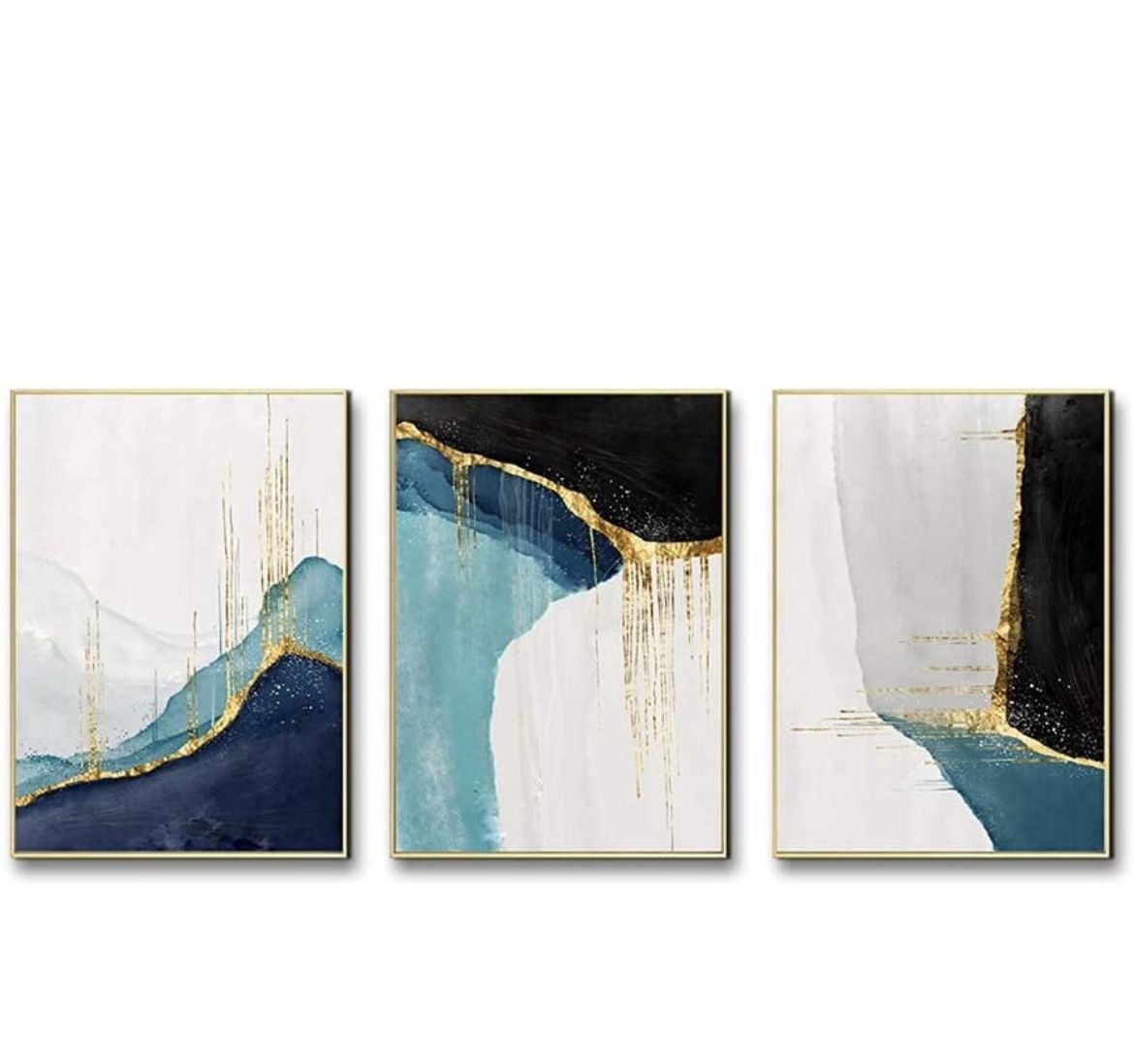  Abstract Art in Navy Blue and Gold Canvas Print Wall Art with Gold Foil