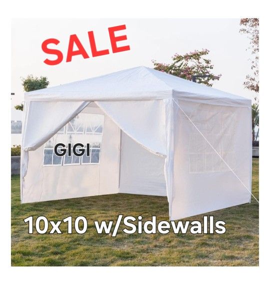 10 ft. x 10 ft. White Party Wedding Tent Canopy With Sidewall