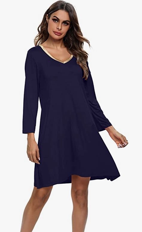 New Womens Plus 2X Nightgown Sleep Shirt Long Sleeve V Neck Comfy Soft Pajama Sleepwear 