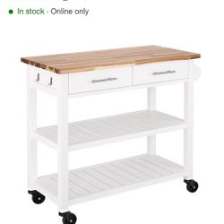Acacia Wood Top Rolling Kitchen Cart Island Table with Drawers $140