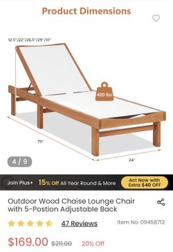 2- Outdoor Wood Chaise Lounge Chairs