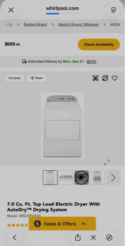 Whirlpool 7.0 Cu. Ft. Top Load Electric Dryer