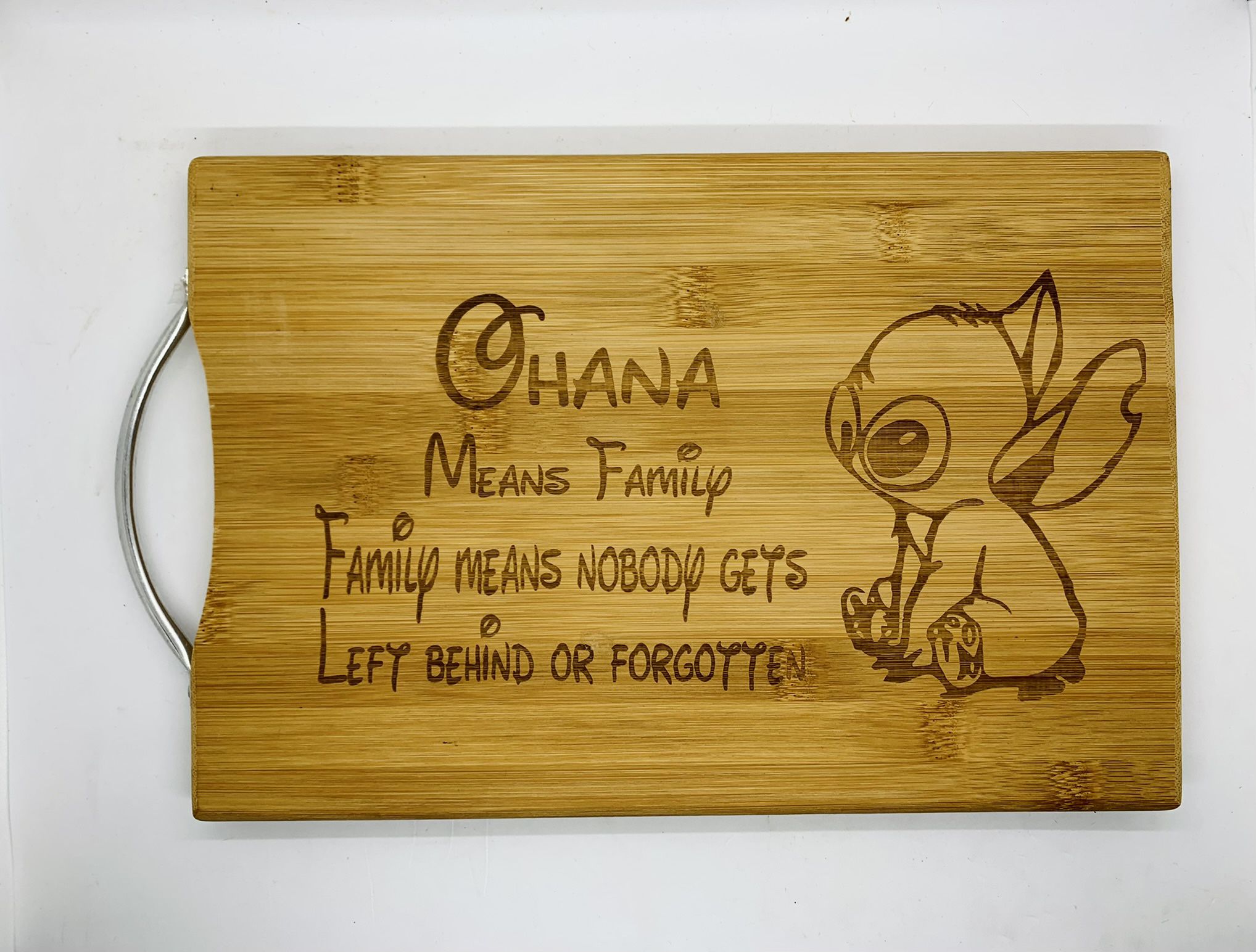 ohana stitch laser engraved bamboo high quality cuttingboard pop gift