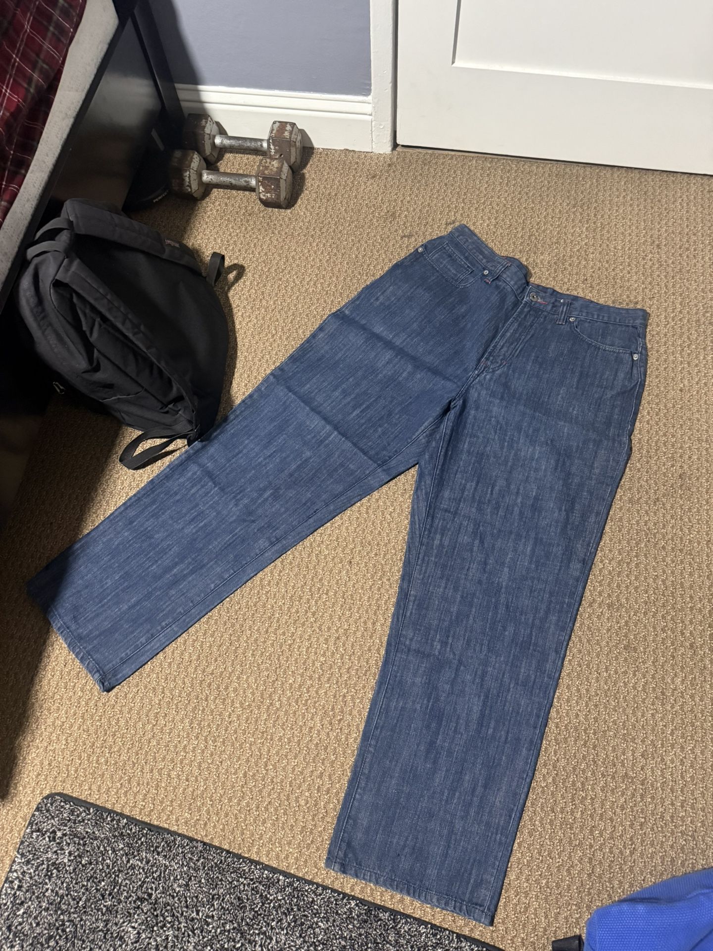 2000s Wide Leg Embroidery Sean John Denim Dark Blue Jeans