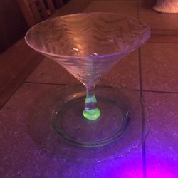 Vintage Martini Cup On Plate With Uranium Stem