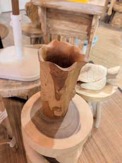 Rustic Hand-Carved Wood Vase
