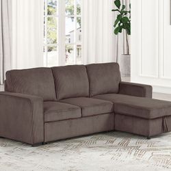 Brown Sofa Sectional w/ Pull- Out Sleeper & Storage In Chaise 