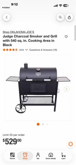 Shop OKLAHOMA JOE'S Judge Charcoal Smoker and Grill with 540 sq. in. Cooking Area in Black