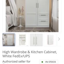High Wardrobe & Kitchen Cabinet, White 