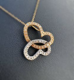 Jewelry 10k solid tri color Yellow Gold Wheat link 19.5” Chain diamond 0.30CTW necklace 2.00 grams 0.70mm Heart Butterfly Pendant