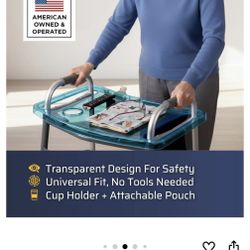 StrongArm Clear View Walker Tray + Bag + Non-Slip Mat & Cup Holder, Tray for Folding Walkers, Food Tray, Walker Accessories, Tray Table for Standard A