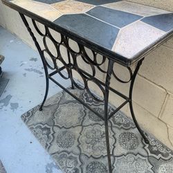 12x28x30 Beautiful Entry Table Or Living Room Serving Table With Wine Rack. Wrought Iron Base And Slate Top. Paid $179+ Sell Reduced From $75