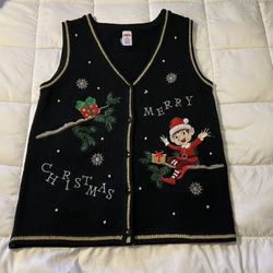Vintage Black Christmas Elf Sweater Vest Adult size S(4-6)