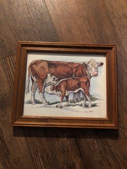 Cow 🐄 picture in oak frame