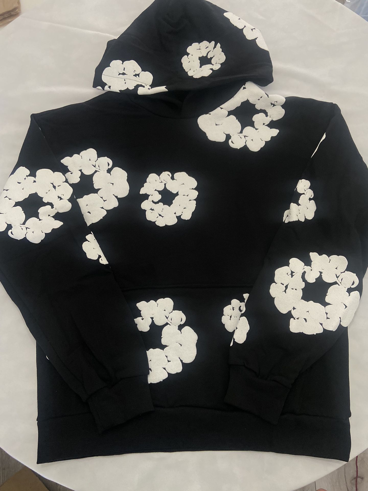 men's black denim tear hoodie