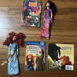 Disney’s Mulan And Brave Dolls And Books 