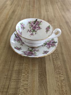 Royal Chelsea England Pink Peach Blossoms Scalloped Cup & Saucer