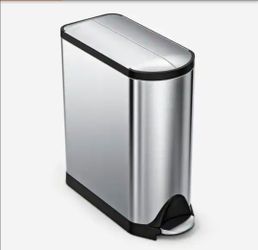 40L Dual Compartment Butterfly Lid Step Kitchen Trash Can, Brushed Stainless Steel