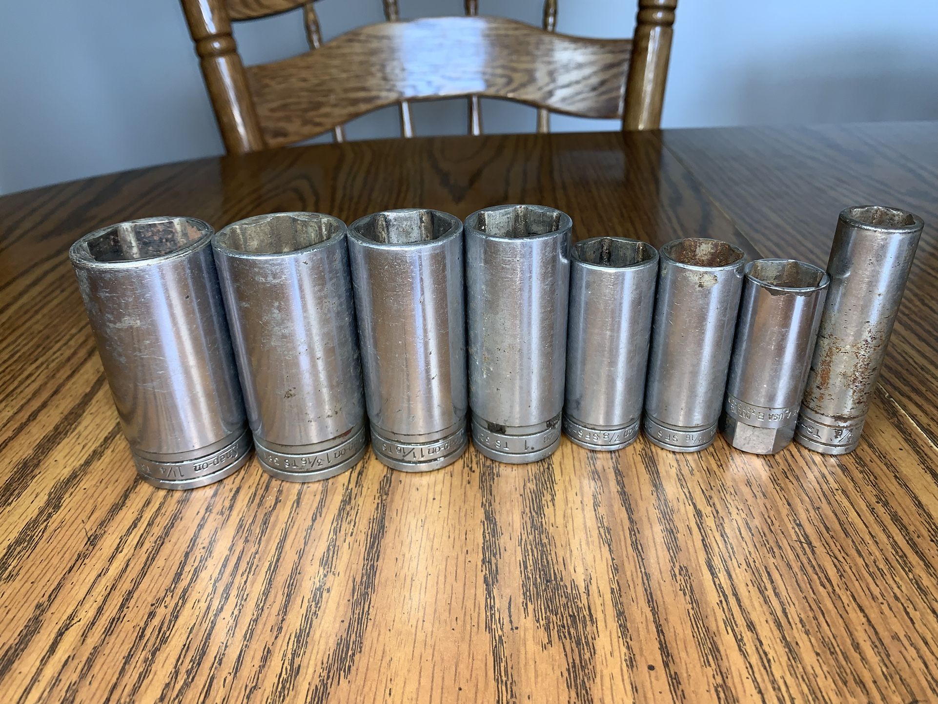 Vintage Snap-On Deepwell Sockets 5/8” to 1 1/4” Tools 1/2-3/8 Drive Estate Finds