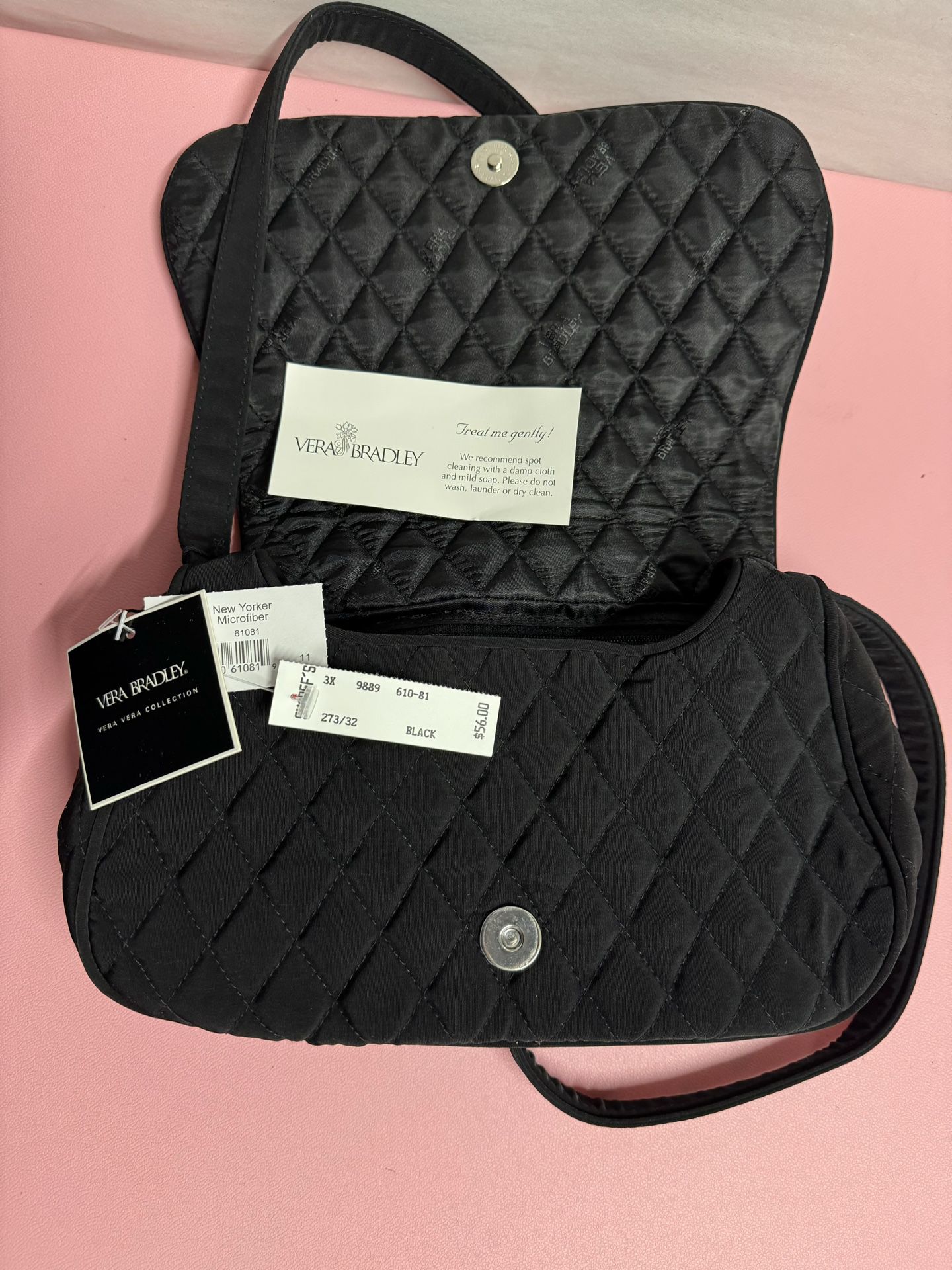 NWT Vera Bradley New Yorker Microfiber Shoulder Bag Handbag Black Purse 61081