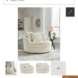 Lindyn Oversized 360 Swivel Chair in Ivory 